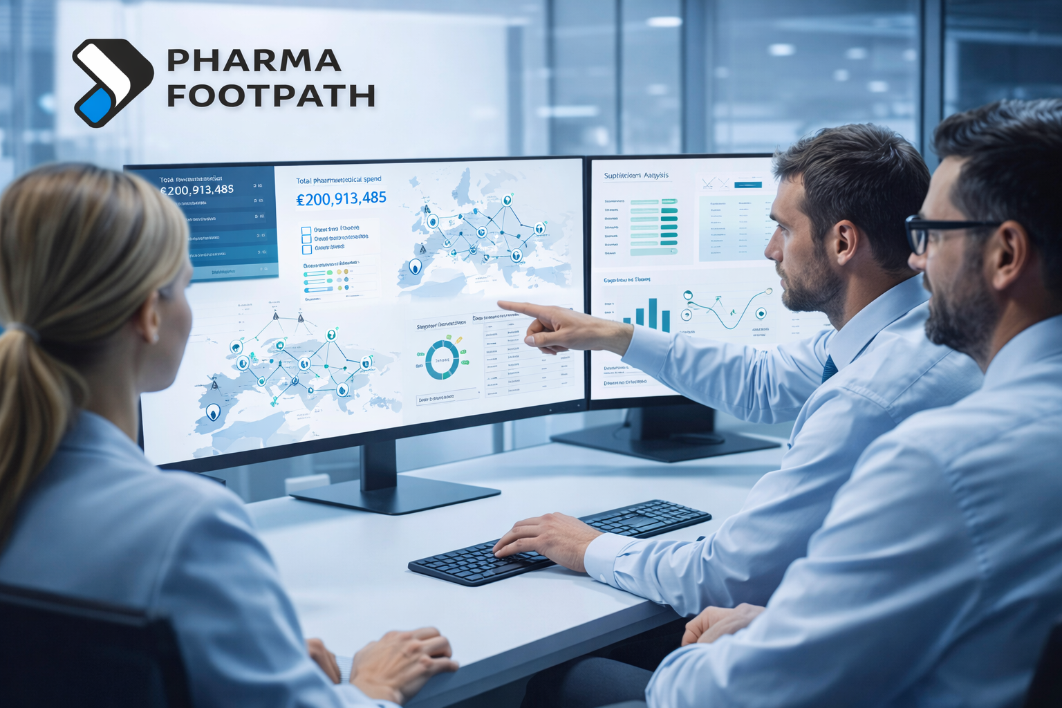 pharmaceutical procurement team analyzing distributor data